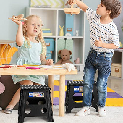 ACKO 2PACK Folding Step Stool - 13" Height Premium Heavy Duty Foldable Stool for Kids and Adults, Kitchen Garden Bathroom Stepping Stool (Black, 2PACK) - color: Black, size: 13 Inch-2 Pack