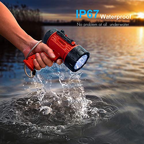 YIERBLUE Rechargeable Spotlight Flashlight with 2000,000 High Lumen LED, IP67 Waterproof Long Running Spot Light searchlight, Impact Resistant Handheld Spotlight with Foldable Stand and Red Lens - color: Red