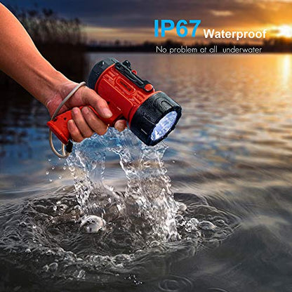 YIERBLUE Rechargeable Spotlight Flashlight with 2000,000 High Lumen LED, IP67 Waterproof Long Running Spot Light searchlight, Impact Resistant Handheld Spotlight with Foldable Stand and Red Lens - color: Red
