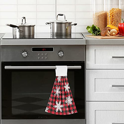 Vnurnrn Hand Towels for Kitchen 2 Pcs Hanging Kitchen Towels Set，Soft Absorbent Tea Bar Dish Cloths Bath Towel for Bathroom Laundry Room (Christmas Red Black Buffalo Check Snowflake) - color: Christmas Red Black Buffalo Check Snowflake