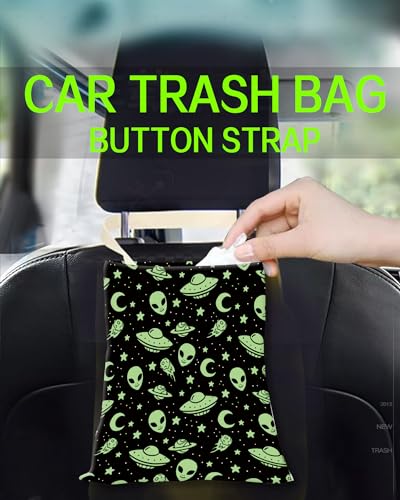 Car Garbage Can, Hanging Car Trash Can Bag for Vehicle, Cute Car Back Seat Organizer, Cute Green Alien - color: Cute Green Alien