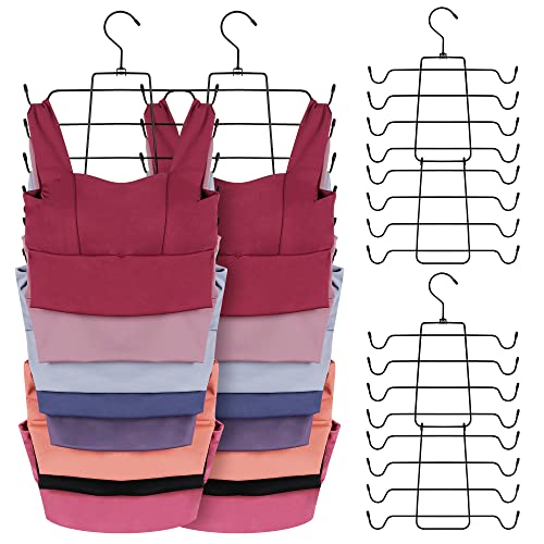 ZEDODIER 4 Pack Tank Top Hanger Space Saving, Bra Hangers for Closet Organizer, Hanging Bra Organizer Tank Tops Holder with 32 Hooks, Metal Closet Organizers and Storage Small Space Solutions, Black - color: Black, size: 4 Pack