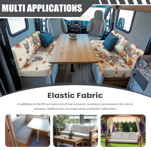 Rv Dinette Cushion Covers Lightweight Furniture Protector for Rv Camper Car Bench Cover with Boho Flower Butterfly Print - Rv Couch Cover Replacement for Rv Camper - color: Boho Flower Butterfly