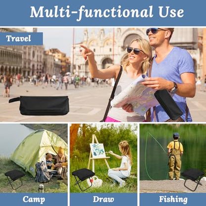 Collapsible Stool, 12Inch Portable Compact Folding Stool for Adult, Ultralight Foldable Chair Pocket Size Carry for Camping, Hiking, Fishing, Travel, Outdoors, Supports 198 Lbs