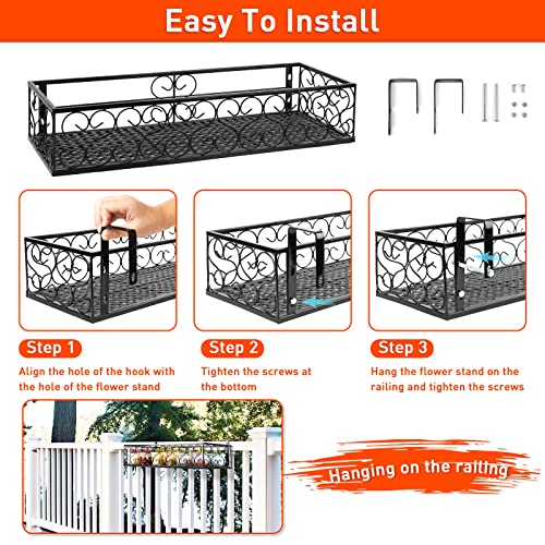 Balcony Flower Pot Stand Rack Patio Railing Shelf Plant Pots Holder Windows decorate (L, Black)