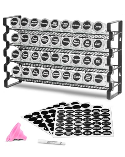 VEVOR Spice Rack Organizer for Cabinet, Spice Organizer with 36 Empty Spice Jars, Lids, Spice Labels, and Funnel Complete Set, Seasoning Organizer for Countertop, Kitchen, Pantry, Cupboard, 18x11 in - size: 18x11 in