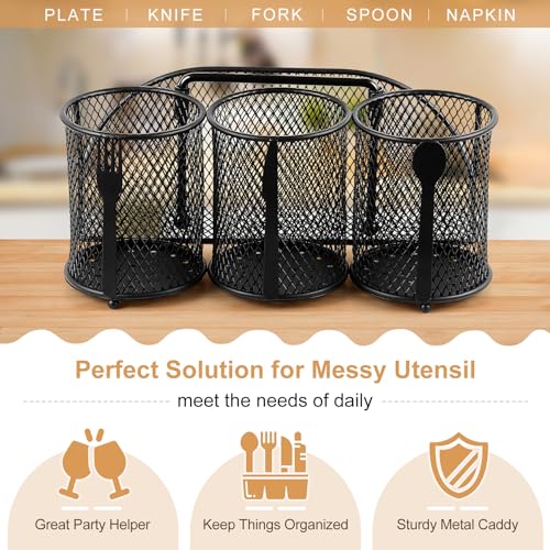 DTICON Utensil Organizer Silverware Caddy - Utensil Holder for Party Metal Cutlery Organizer Silverware Storage for Picnic Camping Buffet Kitchen Table (Black)