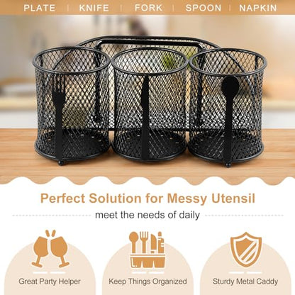 DTICON Utensil Organizer Silverware Caddy - Utensil Holder for Party Metal Cutlery Organizer Silverware Storage for Picnic Camping Buffet Kitchen Table (Black)