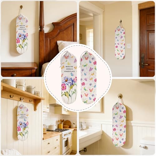 2PCS Butterfly Plastic Bag Holder for Kitchen Essentials, Reusable Hanging Grocery Bag Organizer, Washable Large Grocery Trash Garbage Bags Storage Dispenser Butterfly Kitchen Decor - style: Butterflies
