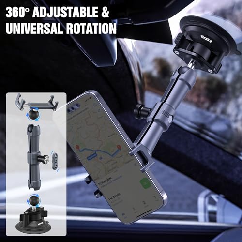 Universal Car Phone Mount, with 25mm Ball Magic Arm and 360° Rotation Phone Holder, Suction Cup Windshield & Dashboard Mount, for iPhone/Samsung/Android, Fits Phone Width 2.56-3.74"(KPS-10) - color: KPS-10