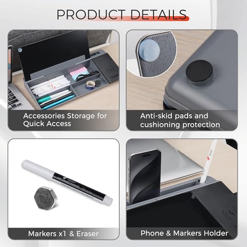 TOWON Glass Desk Whiteboard with Wireless Charger, Desktop Dry Erase Board with Storage & Phone Stand – Compact ~16 x 7 in, Black – Includes Marker & Eraser, Tempered Glass, Rewrite Reusable - color: Black Charger