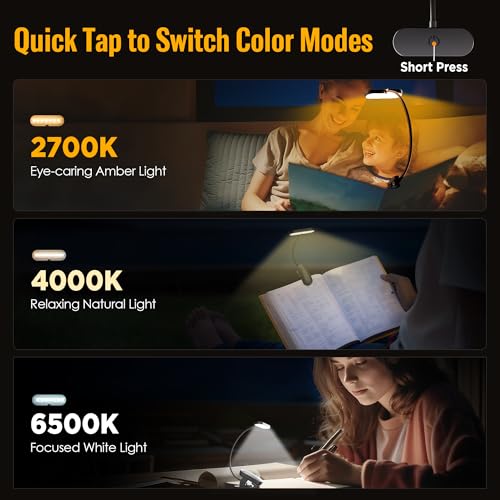 Book Lights for Reading at Night, Reading Light for Books in Bed, Portable LED with 3 Brightness Levels,80 Hours Runtime,Rechargeable Clip Lamp for Books,Magazines,Travel,Student,Adult,Night Readers