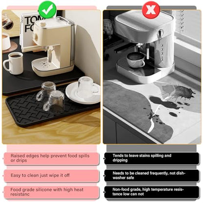 Coffee Mat, 19" x 12" Silicone Coffee Bar Mat, Non-Slip Espresso Machine Mat with 0.44" Raised Edges, Waterproof Heat Resistant Countertop Protector, Dishwasher Safe