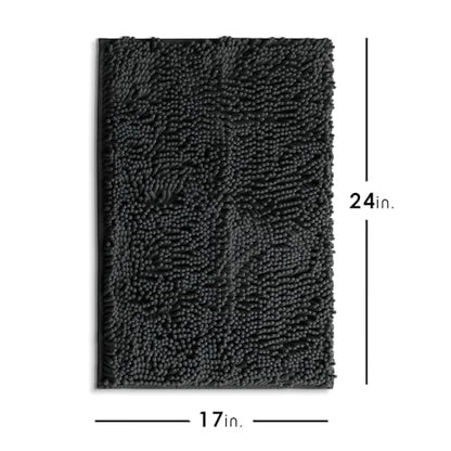 Hearth & Harbor Bathroom Rugs, Chenille Bath Mat - Machine Washable Bath Mats for Bathroom Non-Slip Backing Rubber, Quick Dry Bathroom Mat - color: Black, style: 17 x 24