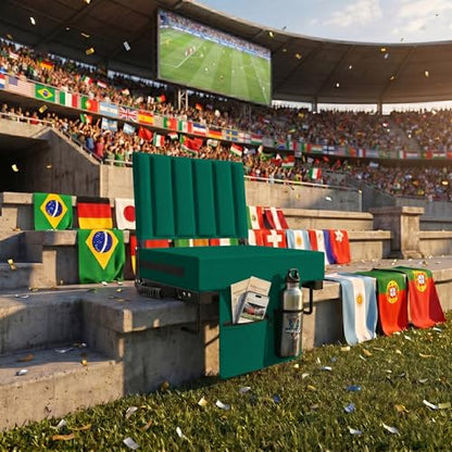 Stadium Seat for Bleachers with Back Support, Portable Bleacher Seat with Wide Comfy Padded Cushion, Metal Hook, Folding Stadium Chair with Shoulder Strap, Carry Handle, Cup Holder, Green - color: Green