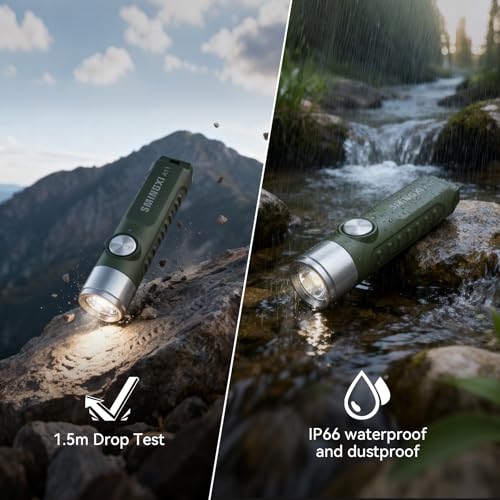 500 Lumens Rechargeable Keychain EDC Flashlight with Magnetic Base, Super Bright Mini Pocket Light with USB-C, IP66 Small Lightweight Flashlights for Camping, Emergency - color: Green-1pcs