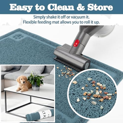 Darkyazi Pet Feeding Mat Large for Dogs and Cats,24"×16" Flexible and Easy to Clean Feeding Mat,Best for Non Slip Waterproof Feeding Mat. (Silver Blue) - color: Silver Blue