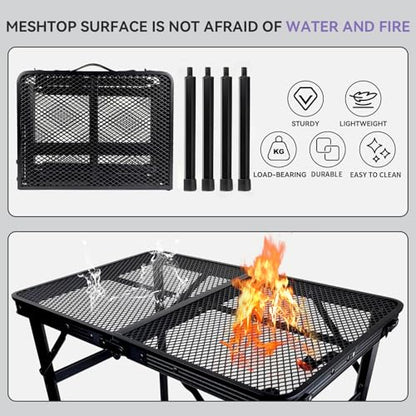 BRIAN & DANY Camping Table Folding Grill Table, Small Foldable Table Height Adjustable, Portable Metal Picnic Table for Outdoor, Black, 2x1.3FT - size: 2x1.3FT
