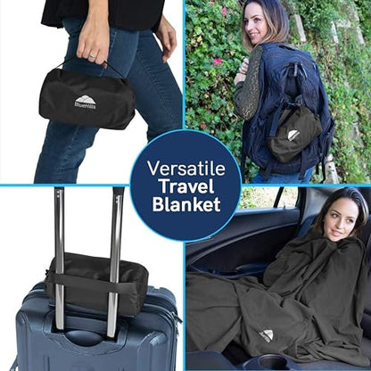 BlueHills Ultra Compact Travel Blanket 2 Pack Large Soft Cozy Portable Blanket Sheet with Carry Case and for Flight Airplane Car Layover Camping Hotel C203-2PK-Black - color: C203-2pk-black