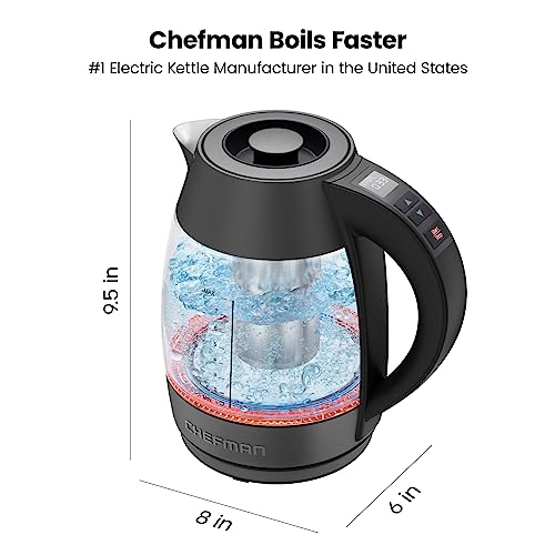 Chefman Digital Electric Kettle with Rapid 3 Minute Boil Technology, Custom Steep Timer and Temperature Presets, Bonus Tea Infuser, Rust and Discoloration Proof, 1.8 Liter, Matte Black, 1500W - color: Black, style: Glass with Tea Infuser