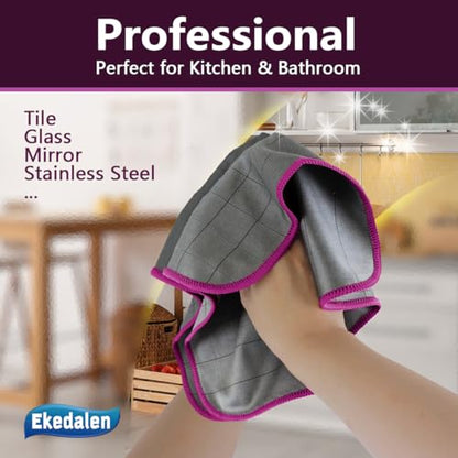 Microfiber Cleaning Cloth Lint Free Glass Cleaner Window Polishing Streak Free Miracle Easy Clean Rag Reusable for Mirror Kitchen Dish Auto Detailing, Pack of 6, 16"x12", Grey-Purple - color: Grey-purple, 12 X 16 Inch