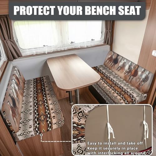 Running Horse RV Dinette Cushion Covers Stretch RV Stretch Sofa Seat Slipcovers Southwest Aztec Slip Covers for RV Furniture Include 1 Bench Cover 1 Backrest Cover - color: Aztec Running Horse
