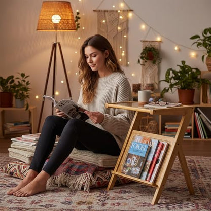 Tiita Rattan Side Table, Mid Century Nightstand, Bamboo Accent Bedside Tables, Glass Coffee Tables, Boho Wooden End Table with Storage for Small Space, Living Room and Bedroom - color: Rattan-s-wood