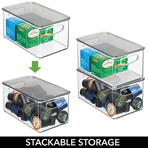 mDesign Plastic Deep Storage Bin Box Container with Lid and Built-In Handles - Organization for Fruit, Snacks, or Food in Kitchen Pantry, Cabinet, Cupboard, Ligne Collection, 4 Pack, Clear/Smoke Gray