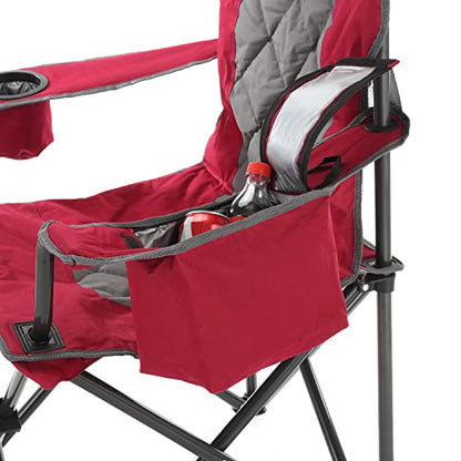 ARROWHEAD OUTDOOR Portable Deluxe Folding Camp Quad Chair w/Headrest, Glass & Cup Holders, Armest 6-can Cooler, Heavy Duty Carry Bag, 550 lbs Weight Capacity - color: Burgundy Red