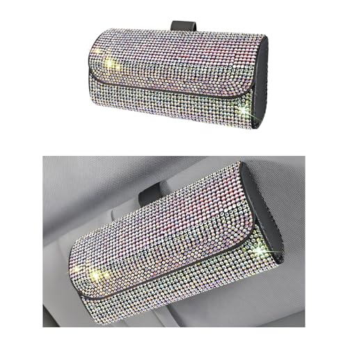 Ohleats Bling Sunglasses Holder for Sun Visor, Sparkling Glasses Sun Visor Organizer Case with Hidden Magnetic Closure, Auto Visor Crystal Eyeglasses Storage Case, Car Accessories (Bling Colorful) - color: Bling Colorful