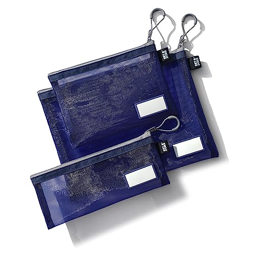 Set & Done Small Mesh Zipper Pouches – Nylon Cosmetic Bags for Travel, Purse Organizer Insert, Toiletry & Makeup Bag Set, Multiple Sizes & Colors with Personalization Tab - color: Ultramarine, size: Pack of 3 Assorted