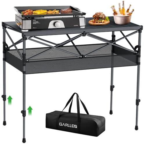 GARLLEN Folding Table for Camping, 2 Adjustable Height Portable Roll-up Picnic Table with Storage Net, Lightweight Aluminum Outdoor Table with Carrying Bag for Camping, BBQ, Beach, 39"L x 20"W - size: Tabletop Size: 39.3"L x 19.6"W