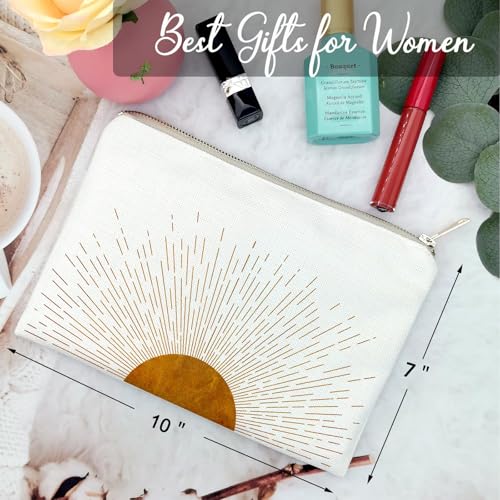 Sunshine Ray Makeup Bag Natural Linen Zipper Pouch Makeup Bag Tech Accessory Bag Mid Centry Boho Decor Travel Accessory Pouch