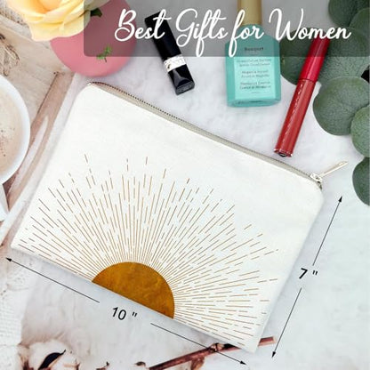 Sunshine Ray Makeup Bag Natural Linen Zipper Pouch Makeup Bag Tech Accessory Bag Mid Centry Boho Decor Travel Accessory Pouch