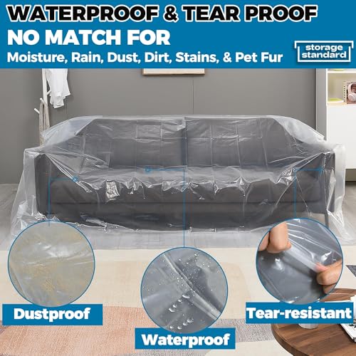 Plastic Furniture Covers for Moving - Heavy-Duty Couch Cover for Sofa, Waterproof & Dustproof Clear Moving Bags for Renovation, Wrap or Storage - Extra Large Bag Open Size 96 x 42 x 62 Inch