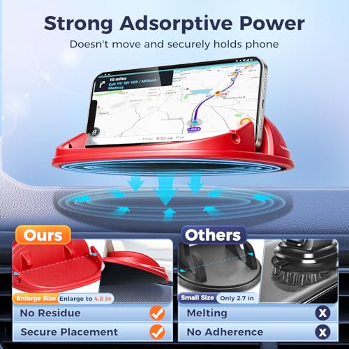 Loncaster Car Phone Holder, Car Phone Mount Silicone Car Pad Mat for Various Dashboards, Slip Free Desk Phone Stand Compatible with iPhone, Samsung, Android Smartphones, GPS Devices and More (Red) - color: Red