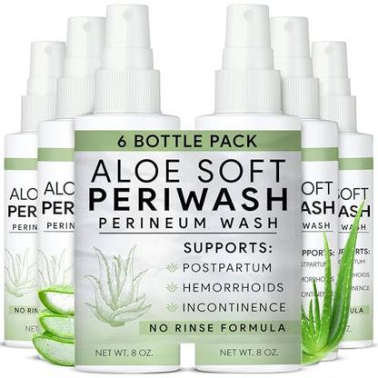 Aloe Soft Perineal Spray - 6 Pack of 8 Oz Perineal Cleanser - Rinse Free Body Wash Made with Aloe Vera Extract - Pain Relief for Postpartum, Hemorrhoid, and Incontinence - size: 6 Count