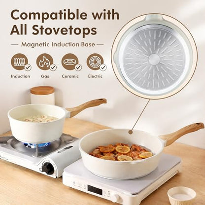 SENSARTE Nonstick Ceramic Cookware Set, 13-Piece Non-toxic Pots and Pans Set, Healthy Kitchen Cooking Set with Stay-Cool Handles, Silicone Tools and Pot Protectors, PFAS Free - color: White