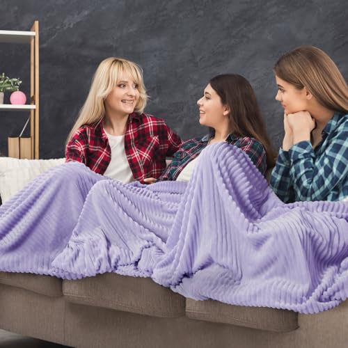 Buryeah 6 Pcs Flannel Throw Blanket Bulk 50 x 60 in Sleepover Blanket Outdoor Wedding Throw Lightweight, Oeko-tex Standard 100 Certified for Sofa Homeless Gifts (Light Purple) - color: Light Purple