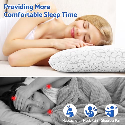 CushZone Memory Foam Pillows for Sleeping, Bed Pillow with Removable and Machine Washable Cover, Bed Pillow for Side, Back and Stomach Sleepers, King Size (1 Pack) - size: King Size