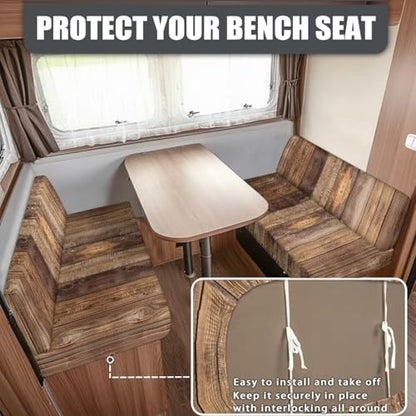 NDISTIN Wood RV Dinette Cushion Covers 2Pcs RV Dinette Cushion Covers Wood Stretchable Washable Couch Cover Replacement Stretch Sofa Furniture Protector for Travel Trailer Couch - color: Wood