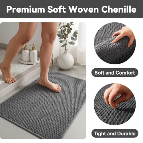 Triohero Large Bathroom Rugs Non Slip Washable Bath Rugs Super Absorbent Bathroom Rug Thin Quick Dry Low Pile Bath Mats, Dark Grey 36"x48" - color: Dark Grey, size: 36"x48"
