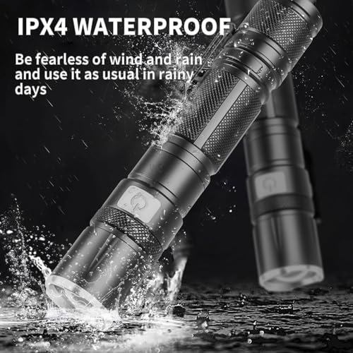 DT009 LED Flashlight Rechargeable, 1500 High Lumens Flash Light, Tactical Flashlight IP68 Waterproof with 5 Mode, EDC Handheld Flashlight for Hiking, Camping, Emergency(Battery Included)