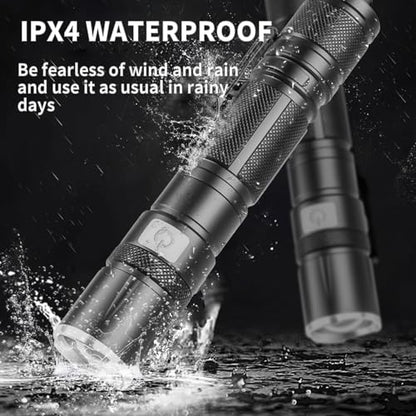 DT009 LED Flashlight Rechargeable, 1500 High Lumens Flash Light, Tactical Flashlight IP68 Waterproof with 5 Mode, EDC Handheld Flashlight for Hiking, Camping, Emergency(Battery Included)