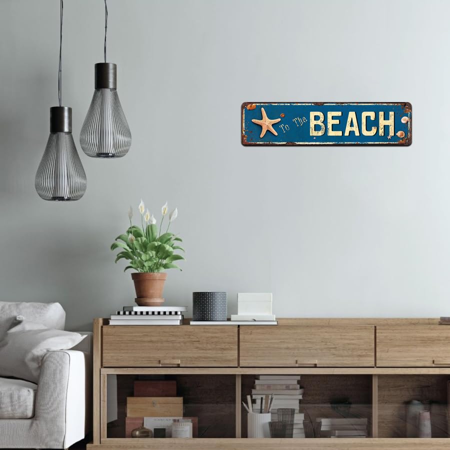 To The Beach Sign, Beach House Decor, Novelty Metal Tin Signs 4x16 Inches - color: V-103