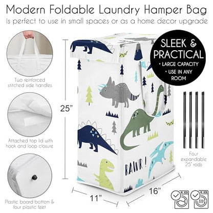 Sweet Jojo Designs Blue Green Modern Dinosaur Boy Laundry Hamper Foldable Dirty Clothes Basket with Handles for Baby Nursery Kids Bedroom Teen Bathroom Dino Dinosaurs Prehistoric Boho Bohemian Volcano - color: Blue and Green Dinosaur