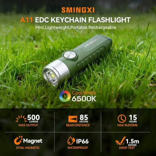 500 Lumens Rechargeable Keychain EDC Flashlight with Magnetic Base, Super Bright Mini Pocket Light with USB-C, IP66 Small Lightweight Flashlights for Camping, Emergency - color: Green-1pcs