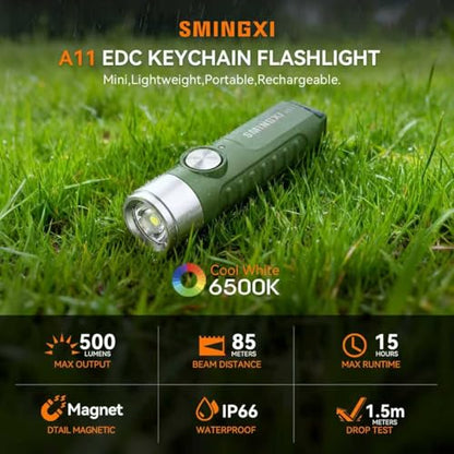 500 Lumens Rechargeable Keychain EDC Flashlight with Magnetic Base, Super Bright Mini Pocket Light with USB-C, IP66 Small Lightweight Flashlights for Camping, Emergency - color: Green-1pcs