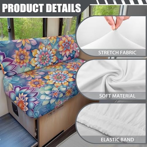RV Dinette Cushion Covers Set of 2, Boho Floral Camper Cushion Slipcovers, Washable Anti Slip Stretch Fabric - color: Boho Floral
