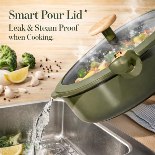 CAROTE 18 Pcs Ceramic Cookware Set Detachable Handle, Non Toxic Pots and Pans Set Non Stick, Induction Kitchen Cookware Removable Handles, Oven Safe, Stackable RV/Camping Cooking Set, Green - color: Green